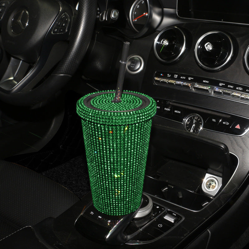 Simple Stylish With Lid Plastic Hot Drilling Drink Cup With Straw